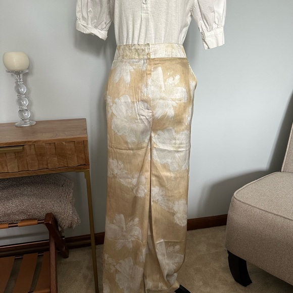 Commense Beige and White Floral Wide Leg Pants - Picture 5 of 8